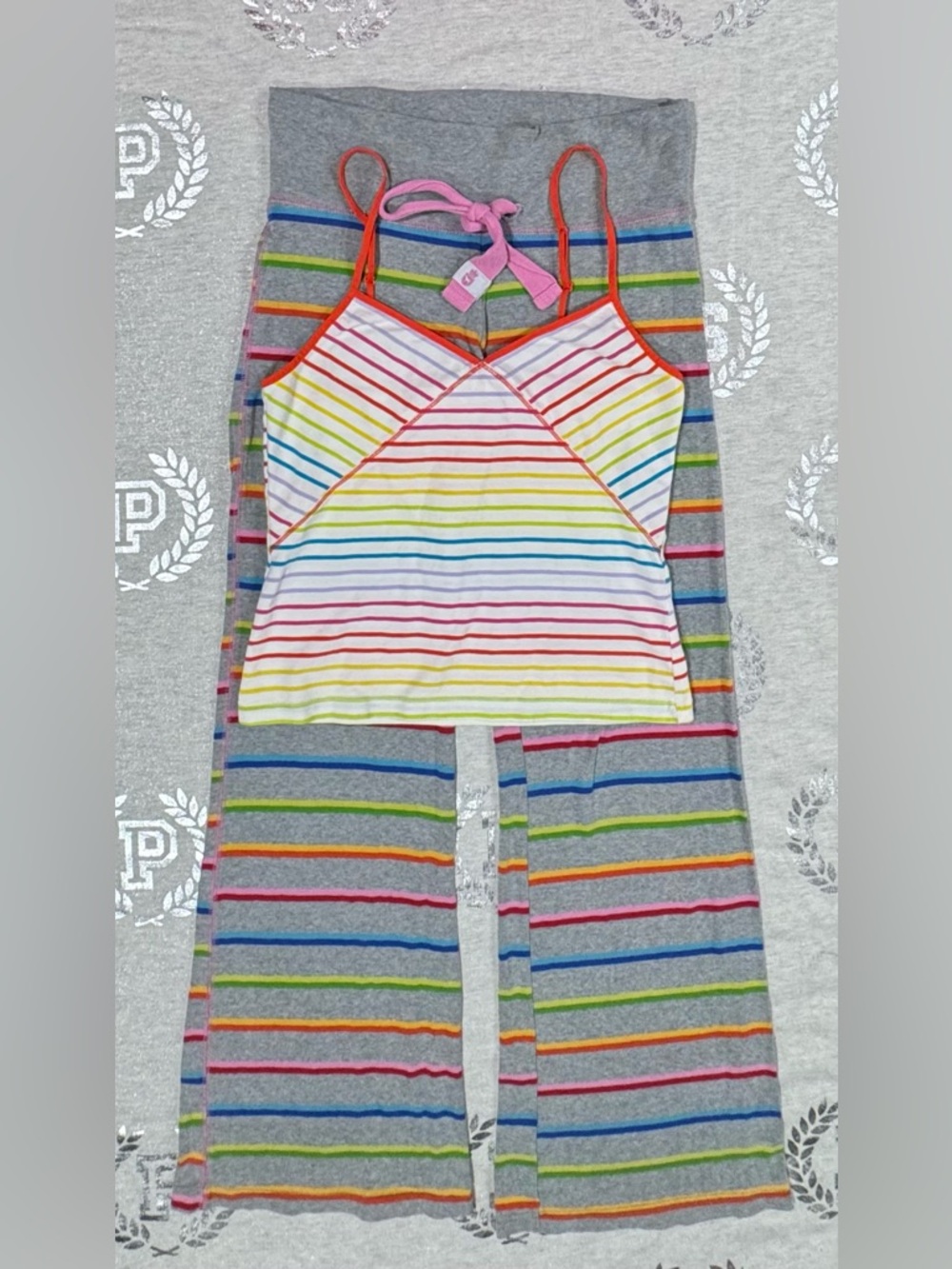 VS PINK VINTAGE RAINBOW STRIPED SLEEP LOUNGE SET